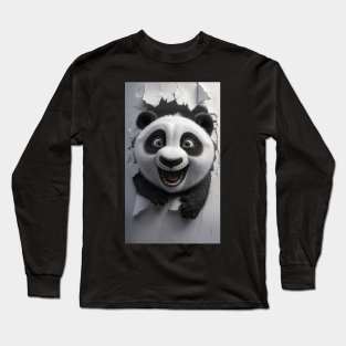 Black and White Panda smiling on the camera Long Sleeve T-Shirt